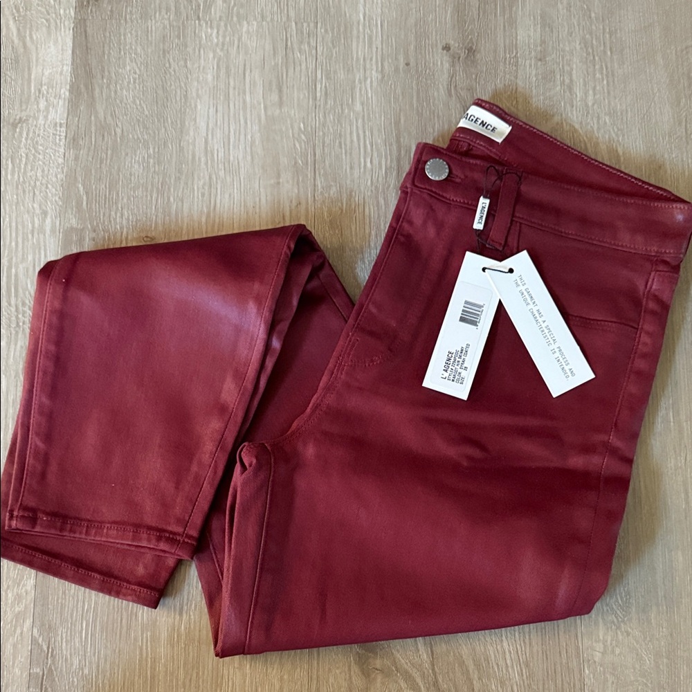 L'AGENCE Sarah Coated Deep Red Skinny Jeans